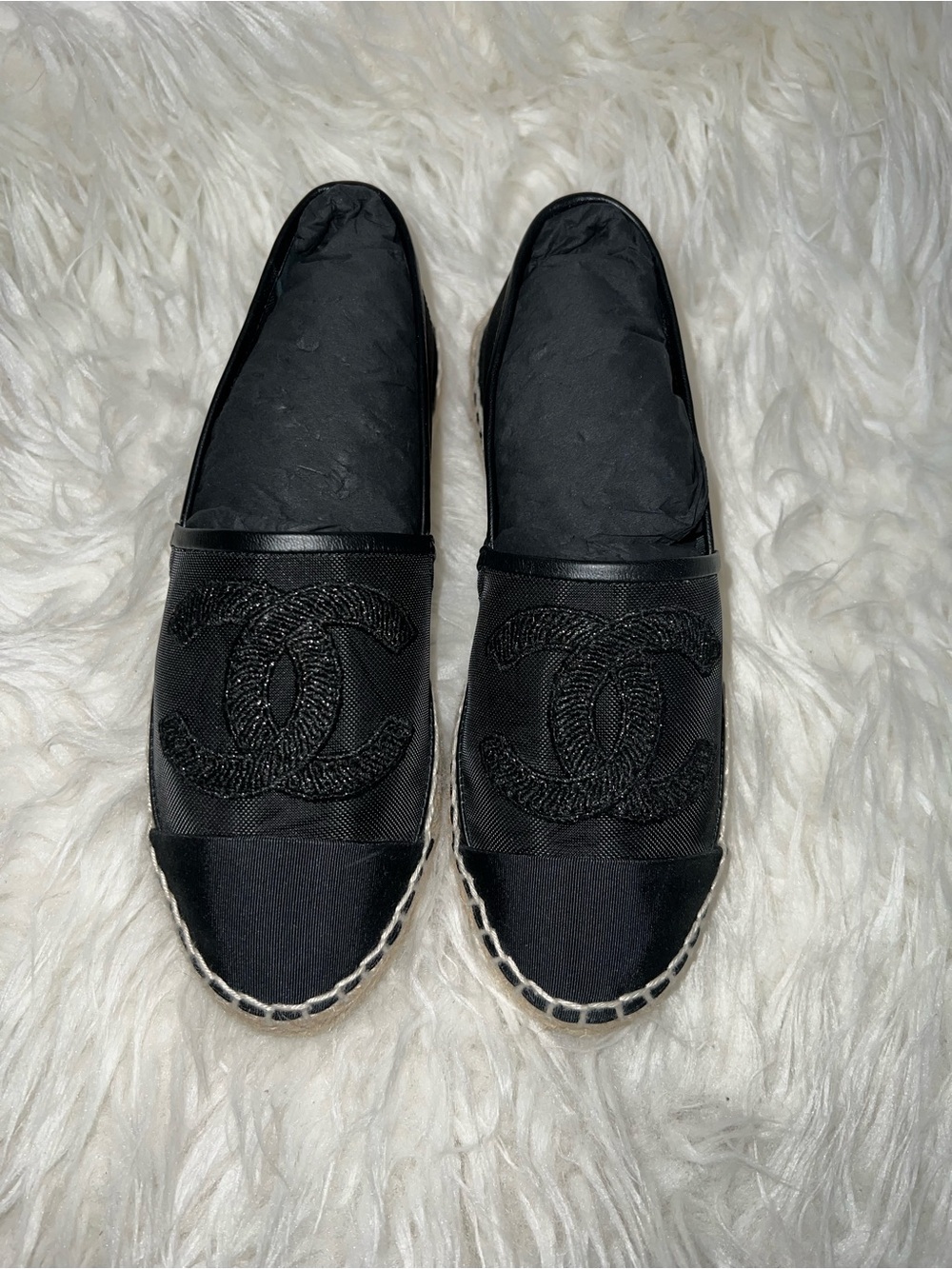 CHANEL Black Mesh Espadrille Slip-Ons with Embroidered CC - Picture 4 of 13